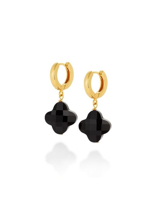 Nellou Jewellery Metallic Clover Gem Hoop Earrings Agate Plated Sterling