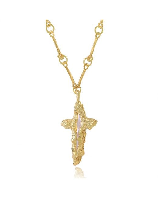 Ece London Metallic The Tethys Baroque Pearl Cross With The Roman Chain