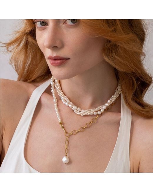 LINYA JEWELLERY Metallic Baroque Pearl Lariat Dangle Necklace