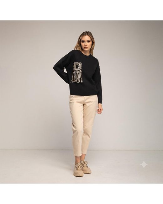 Tantra Spain Sl Black Knitted Sweater With Pocket And Crochet Detail