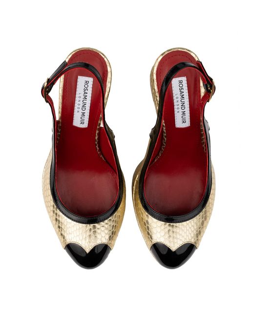 Rosamund Muir London Red Lavinia Cobra Print & Patent Wedges