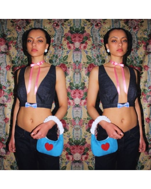 Couture to Your Door Blue Denim Cropped Top With Mini Bow Tie