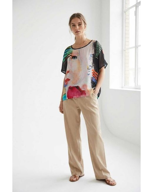 Conquista Red Artistic Print Chiffon Top — Lightweight, Vibrant & Effortlessly Elegant