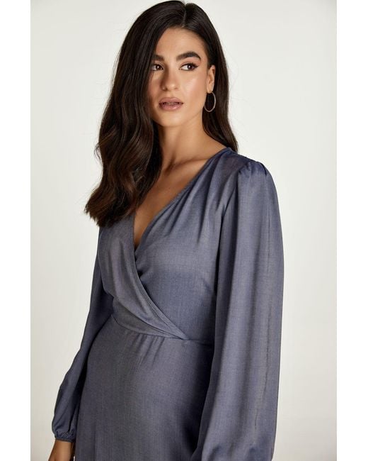 Conquista Blue Faux Wrap Maxi Dress With Side Slits