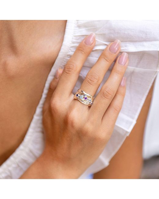 Isla Silver White Organic Topaz, Iolite, & Amethyst Statement Ring