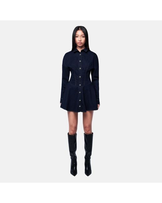 OW Collection Blue Ella Fitted Denim Mini Dress