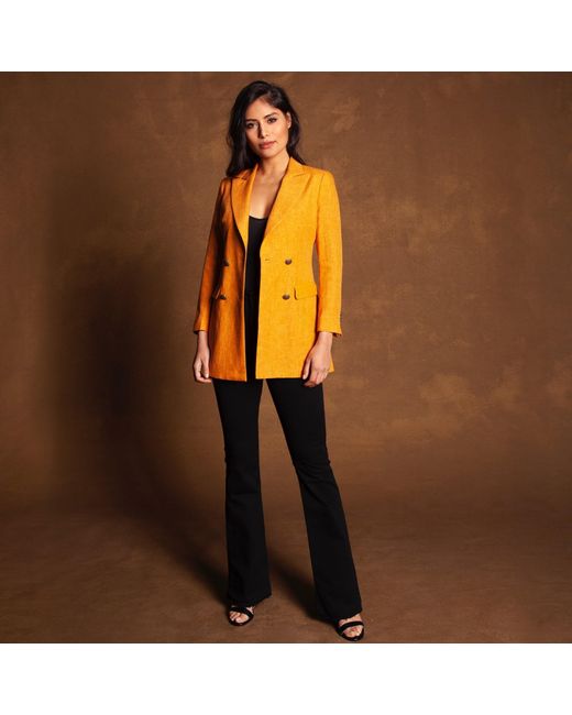 Vulto Orange Linen Double-Breasted Jacket
