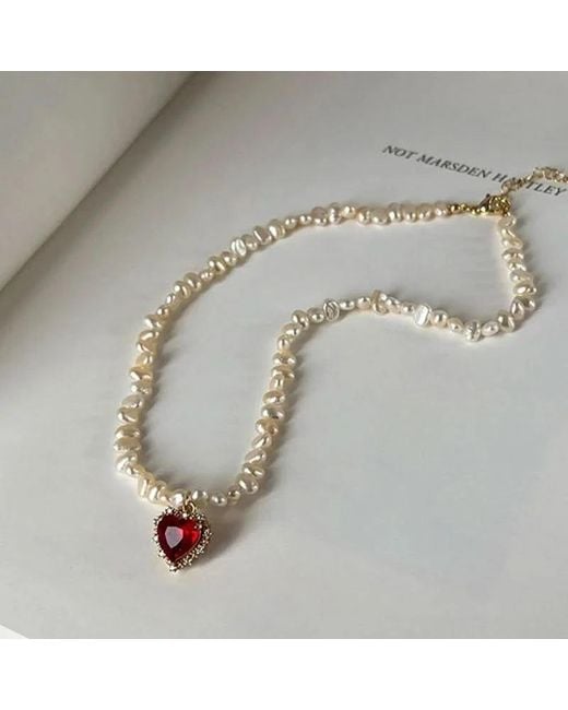 Angel Barocco White Ruby Heart Baroque Pearl Necklace
