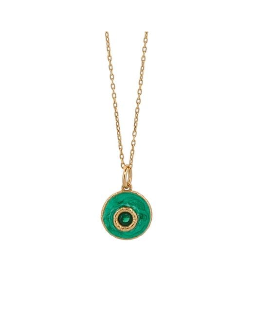 Ebru Jewelry Green Enamel Evil Eye Pendant Gold Chain Necklace