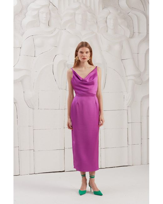 Undress Purple Kamea Satin Midi Cocktail Dress