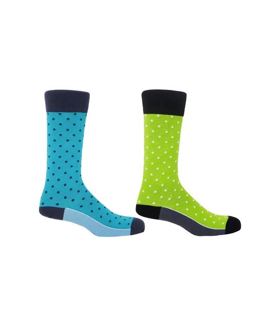 Peper Harow - Made in England Green Azure & Mint Pin Polka Socks 2 Pack for men