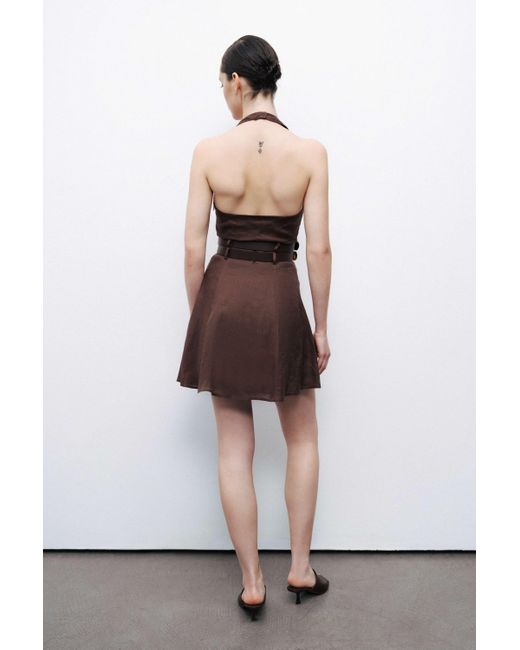 Nocturne Brown Double Belt Detailed Mini Dress