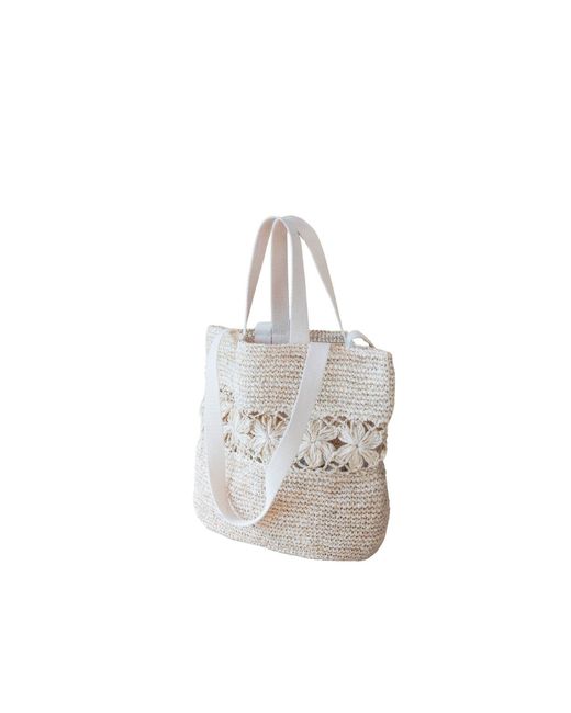 LIKHÂ White Neutrals Handwoven Raffia Tapered Tote Bag – Flower Weave
