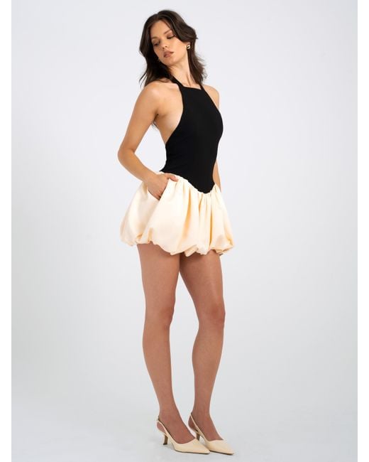 Miss Circle New York Black Yaira Backless Drop Waist Mini Bubble Dress