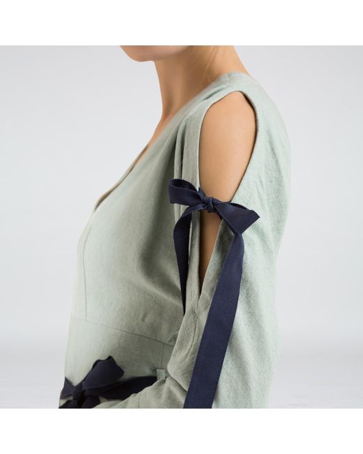 Smart and Joy Green Cold Shoulder V-Neck Dress