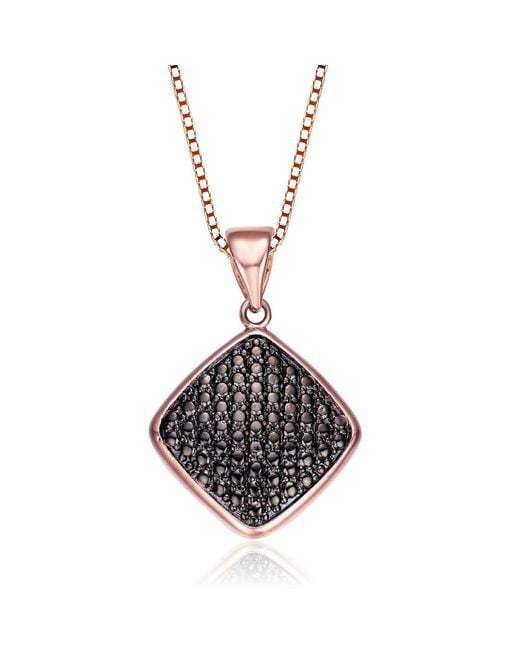 Genevive Jewelry Sterling Silver Cz Black Square Pendent