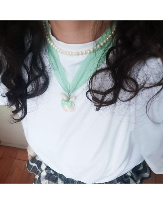 H2 Studio Green Grumpy Bunny Mint Silk Choker Necklace