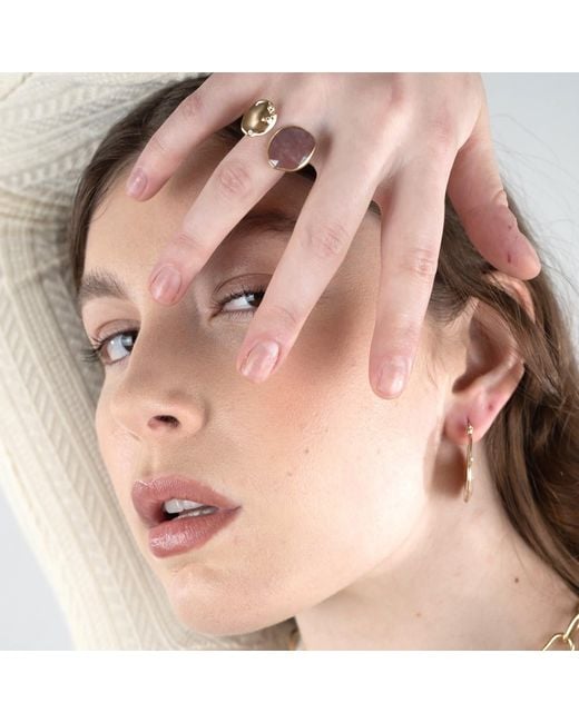 Rare Matters Jewelry Pink Strawberry Quartz Gemstone Huggie Ring