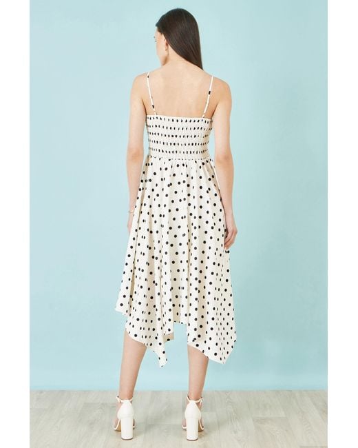 Yumi' Metallic Polka Dot Hankerchief Hem Dress