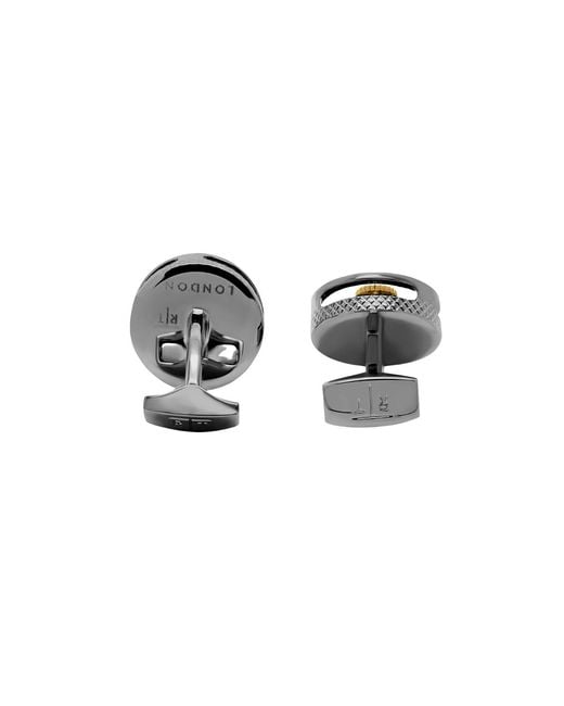 Tateossian Black Round Gear Carbon Fibre Cufflinks for men