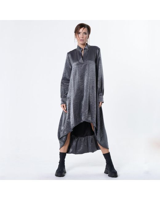 Metamorph Gray Shiny Metallic High-Low Dress