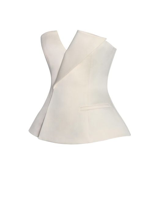 Miss Circle New York White Yani Ivory Asymmetrical Lapel Sleeveless Peplum Top