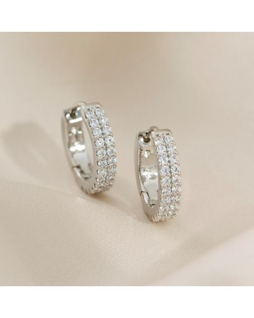 Diamonbliss White Embellished With Swarovski Plated Double Row Huggies Earrings