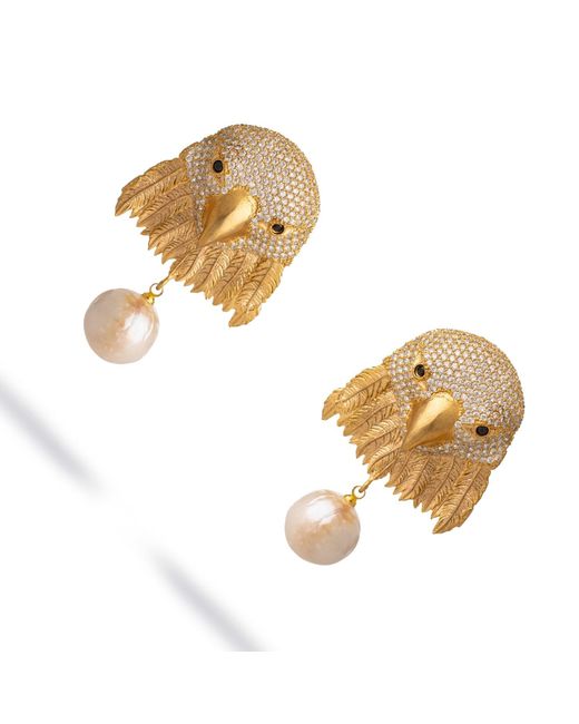 Ebru Jewelry Metallic Majestic Eagle Pearl Statement Earrings