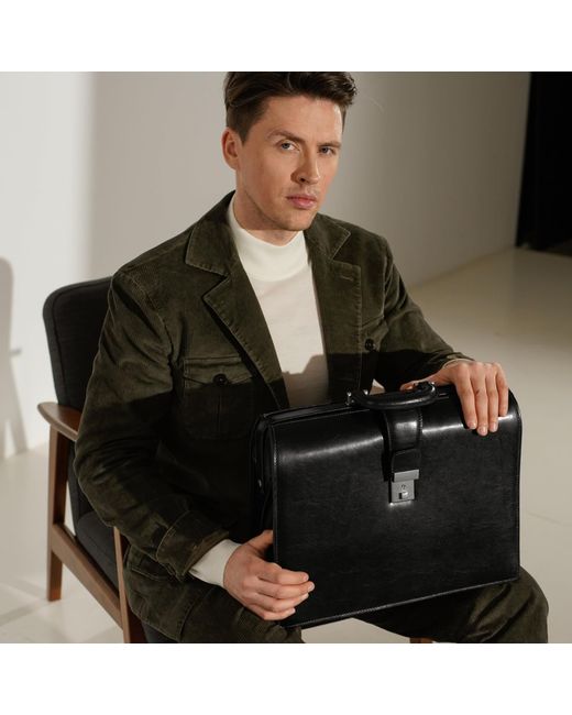 Time Resistance Black Large Leather Briefcase for men