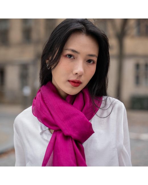Silk and Bears Pink Handwoven Mulberry Silk Scarf – Deep Fuchsia – Lightweight & Sheer