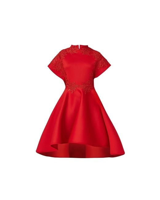 LIA ARAM Neoprene Embroidered Midi Dress