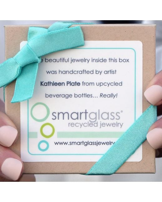 Smart Glass Jewelry Metallic Recycled Sake Bottle Cube Necklace Fill Periwinkle
