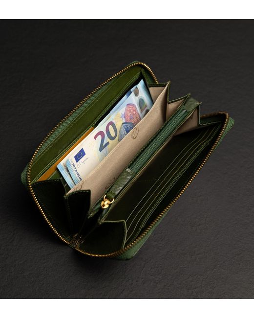 Time Resistance Green Leather Continental Wallet