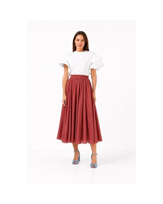 IZABELA MANDOIU Red Burgundy Flowing Midi Skirt