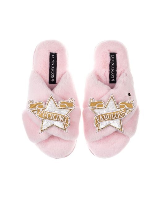 Laines London Pink Classic Laines Slippers With Fucking Fabulous Brooches