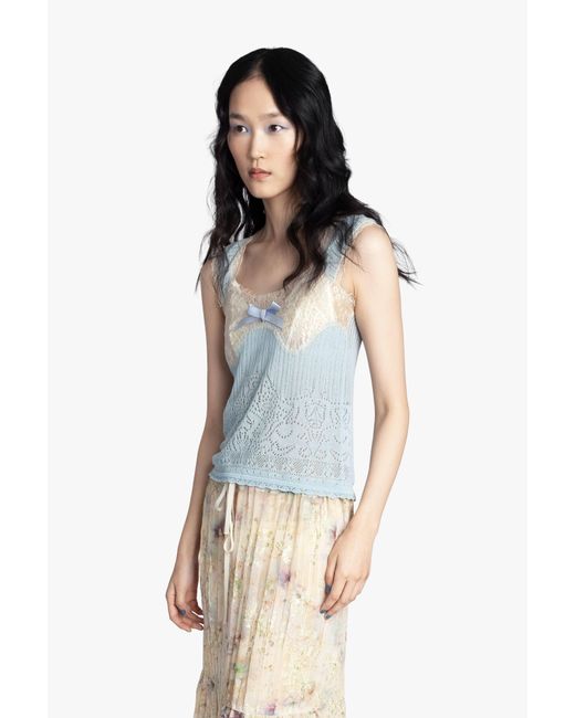 Anna Sui Blue Lingerie Lace Knit Camisole
