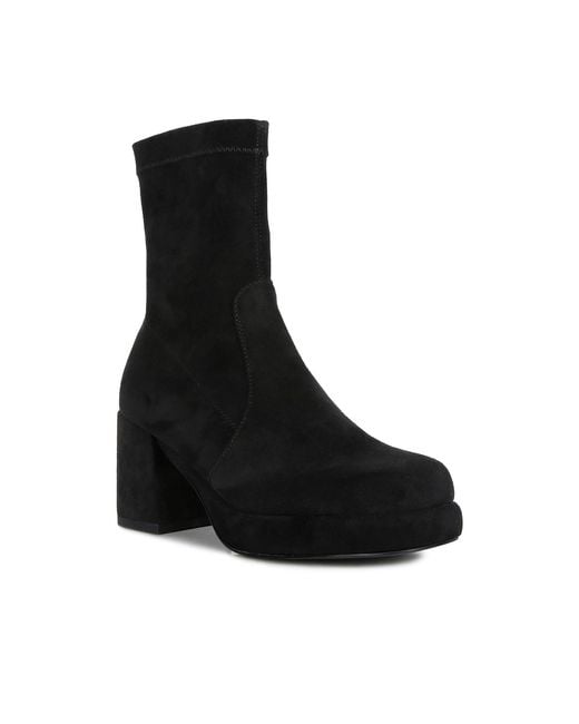 Rag & Co Black Two-Cubes Suede Platform Ankle Boots