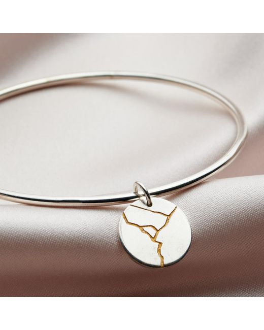 Posh Totty Designs Metallic Sterling Silver Kintsugi Disc Bangle