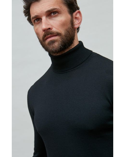 Paul James Knitwear Black Extra Fine Merino Wool Westonn Roll Neck Jumper for men