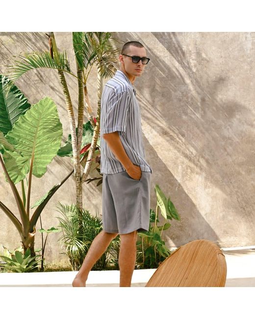 ORIGIN OF HEARTS Gray Nima Striped Cotton Resort Shirt for men