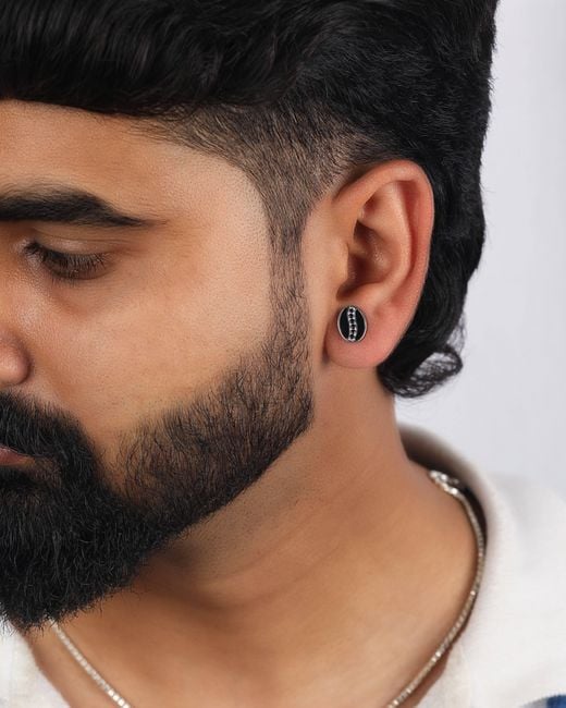 The Jewelz Black Oval Spinel & Enamel Stud Earrings for men