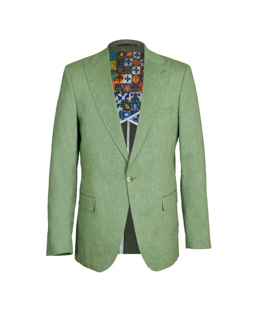 DAVID WEJ Green Hugo Linen Single Breasted Suit for men