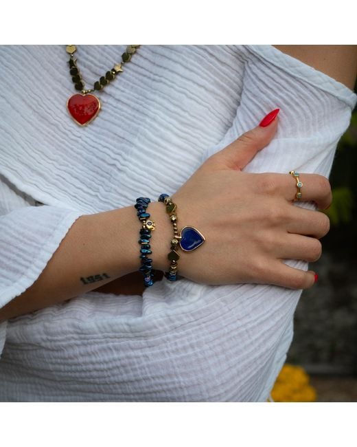 Ebru Jewelry Blue Heart & Luck Murano & Elephant Charm Bracelet Set