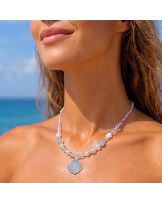 Ormiro Blue Venus Aquamarine Shell Beaded Necklace