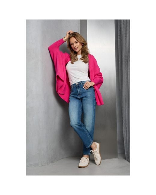 Saachi Pink Open Front Oversized Fuchsia Cardigan Sweater
