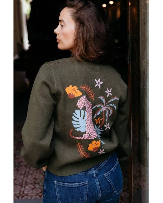 Sugarhill Green Adrian Cardigan Khaki, Leopard Jungle