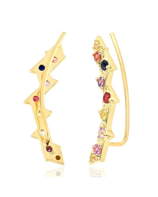 Artisan Metallic Multi-Color Sapphire Geometric Ear Climber Earrings