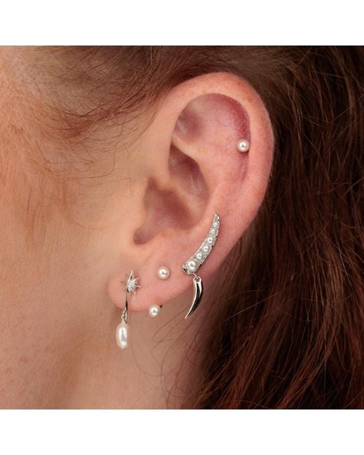 Scream Pretty Metallic Pearl Ear Climber Earrings With Claw Drop