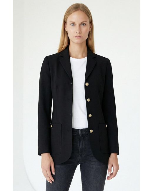 Exquise Black Structured Button Blazer Jacket