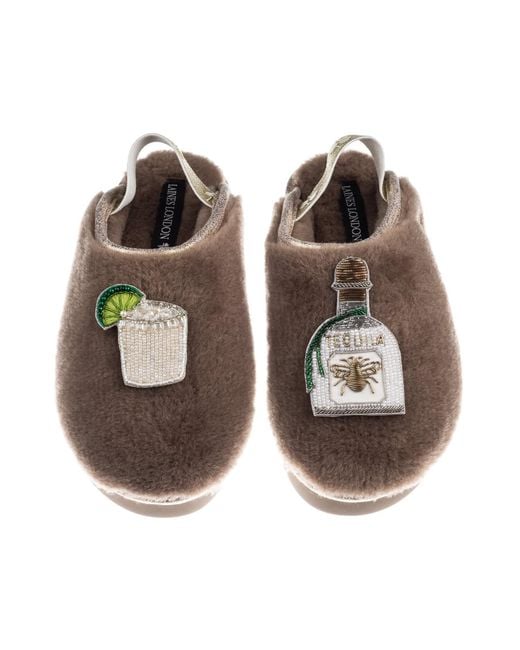 Laines London Brown Neutrals Flatform Cloud Closed Toe Slippers With Agave Tequila Brooches